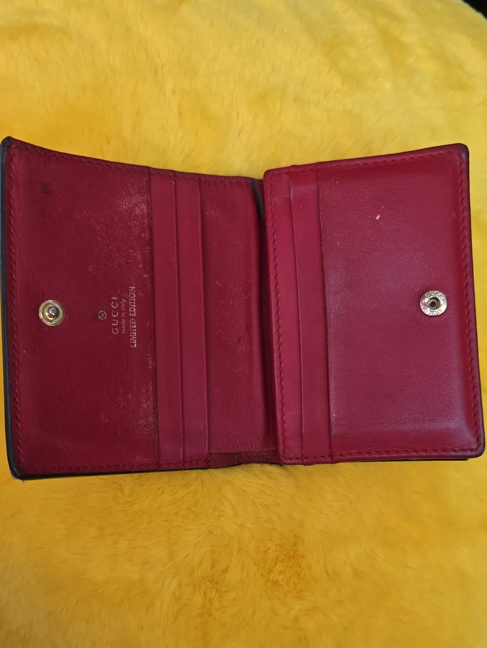 Gucci Beige GG Canvas Wallet with Red Heart and Green Snake Embroidery